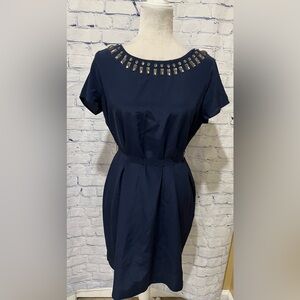 A Pea in the Pod Navy Silk Maternity Embellished Special Occasion Dress Medium